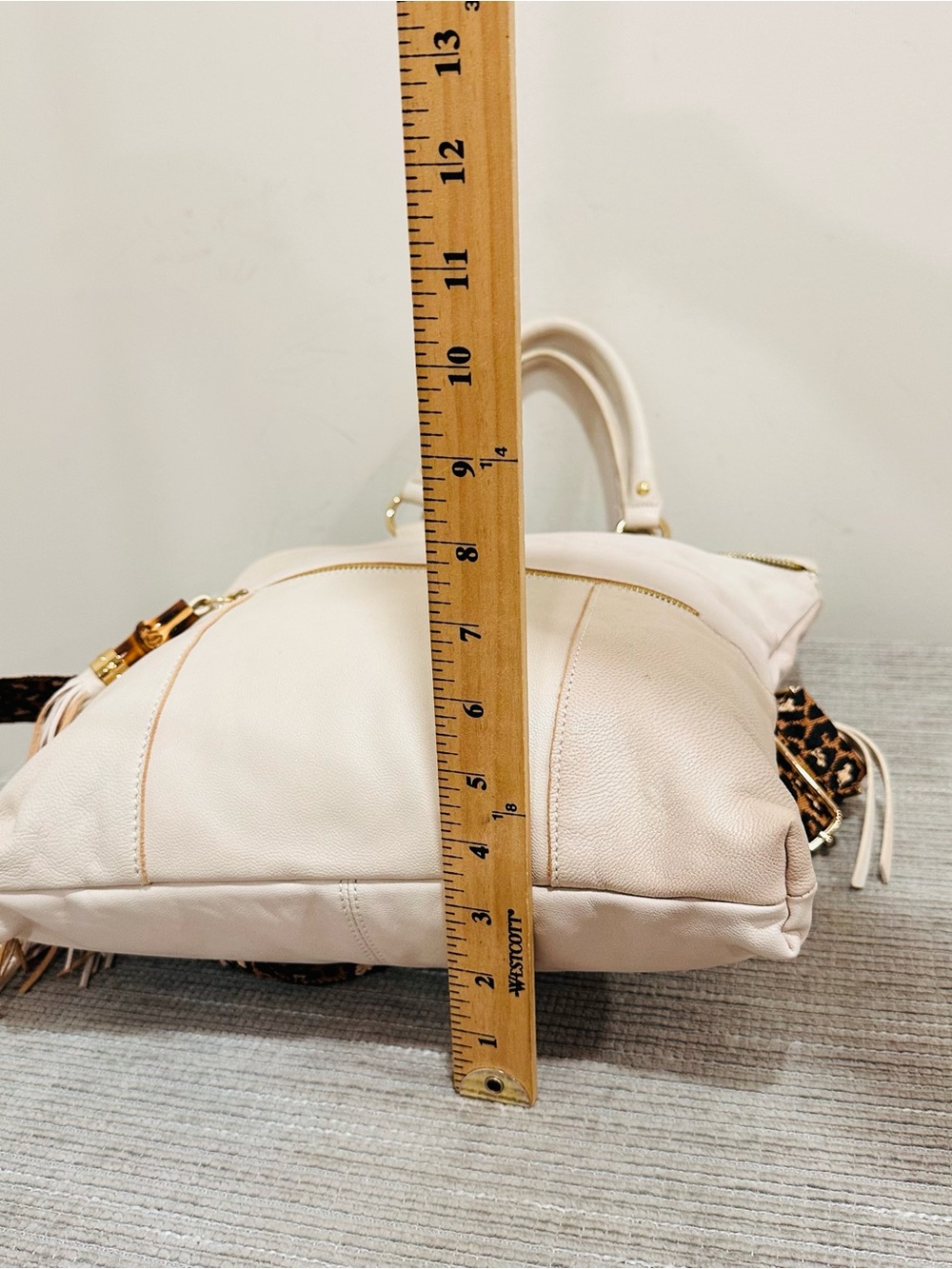 Sorial New York Leather Convertible Backpack Tote Bag Ivory Bamboo Leopard Cream - Picture 6 of 15